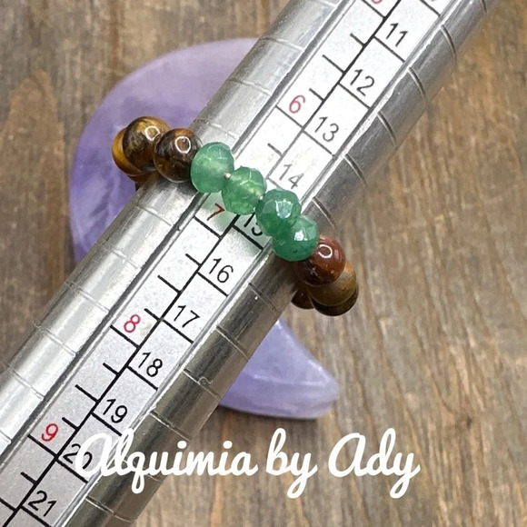 Tiger’s eye untreated emerald beaded ring band/ bohemian handmade - Picture 3 of 6